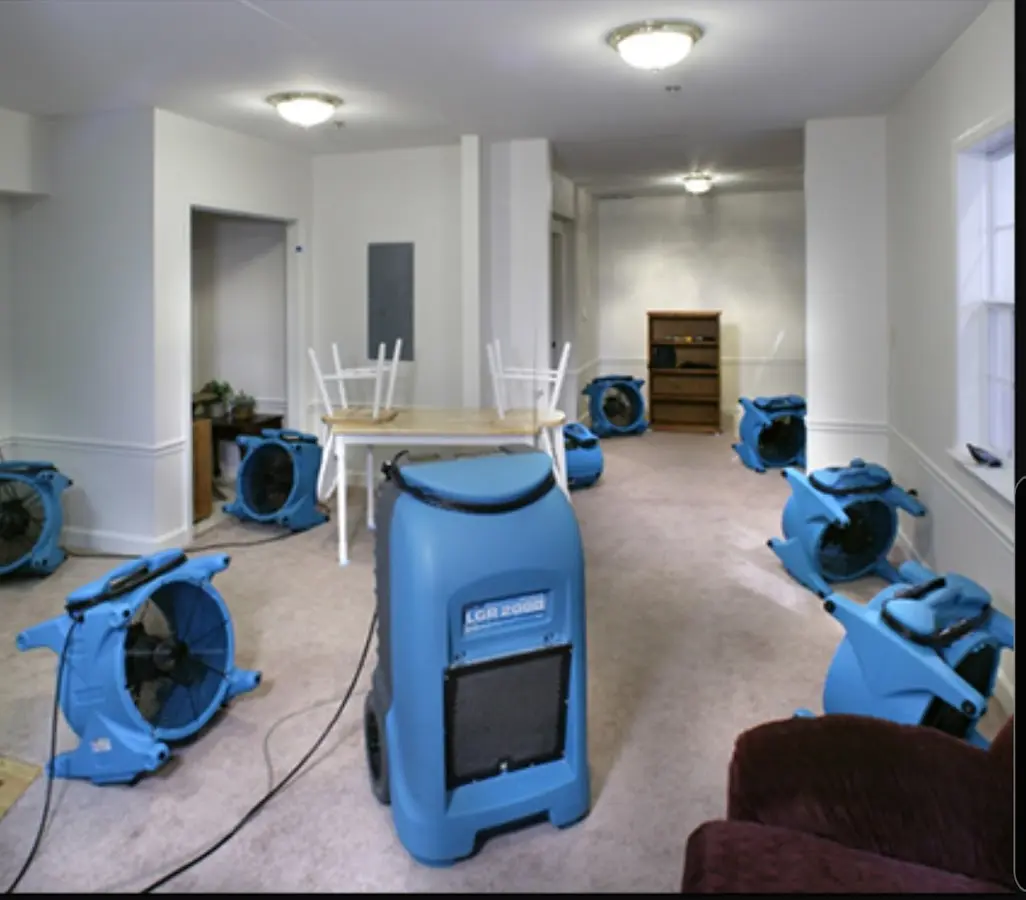 Air movers and dehumidifier setup for Water Damage Restoration in Sunnyside